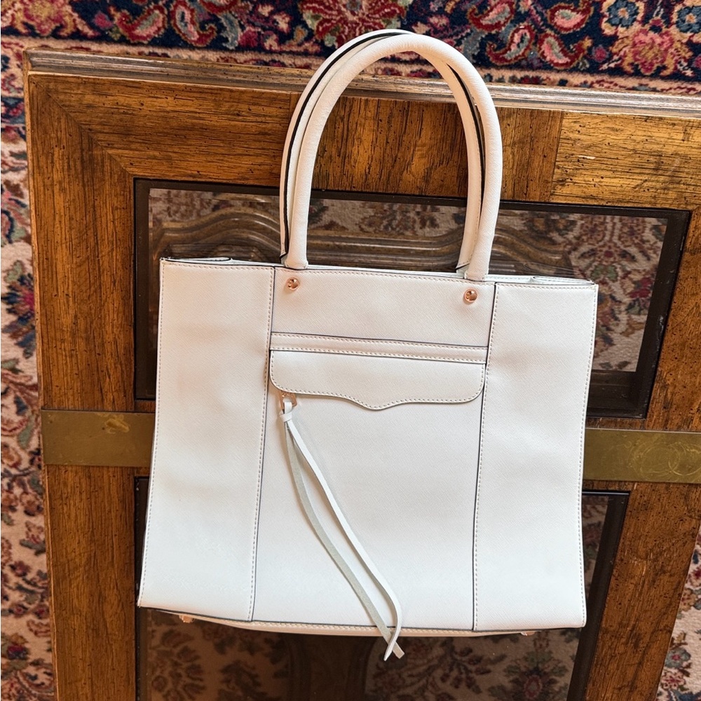 Rebecca Minkoff White Leather Tote with Front Pocket